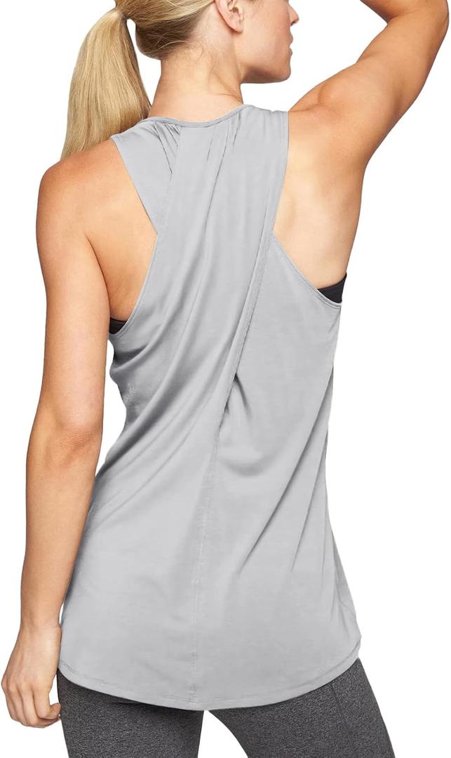Mippo Workout Tops for Women Yoga Shirts Athletic Tank Gym Clothes | Racerback, Loose Fit, Sleeveless, Long Tank, Exercise Running Shirts, Tennis Top, and Casual Wear (Gray, L)