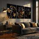 DHEEM 3Pcs Abstract Black And Gold Rose Wall Art Canvas Wrapping 16x24in, 24"LX 16"W-Canvas