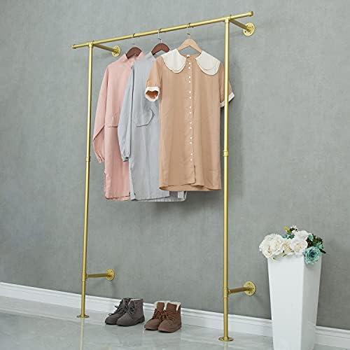 FODUE Industrial Pipe Clothes Rack, Wall Mounted Black Pipe Garment Bar, Multi-Purpose Hanging Rod for Closet Storage(Gold)