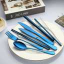 VANDBAO Camping Utensils Set, Portable Travel Utensils with Case for Fixing Tableware, Reusable Stainless Steel Cutlery Set, Includes Extra Steak Knife and Boba Straw, Lunch Flatware Silverware