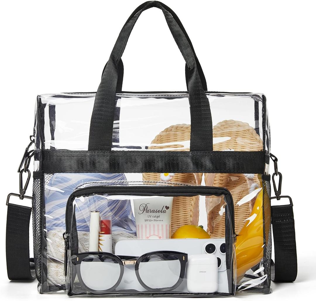Bluome Clear Bag For Stadium Events 12612 Clear Stadium Bag Crossbody Tote Transparent for Concert Approved Sports (05-black)