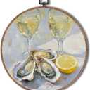 Yorhifa Oyster Champagne Lemon Framed Wall Art, Aesthetic Kitchen Round Wall Art, Coastal Round Walls Decor, Funky Coastal Aesthetic Kitchen Dining Room Circle Canvas Artwork Hanging Decor, 10x10in (color_3)