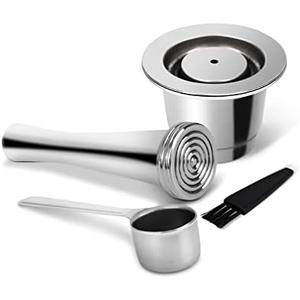 LIHONG Reusable Coffee Pods, Stainless Steel Reusable Espresso Capsules Compatible with Nespresso Original Line (1 pack) (1 cup+ Steel Spoon+ Tamper)