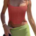 REORIA Women's Sexy Square Neck Trendy Sleeveless Adjustable Spaghetti Strap Corset Tank Crop Tops, S