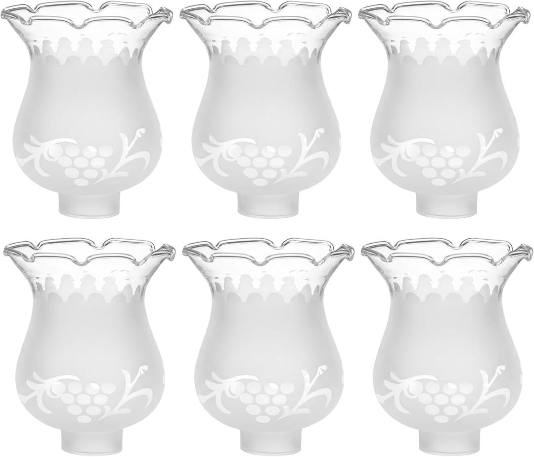 4 x 6 Pcs 1 5/8 Inch Fitter Colonial Style Frosted and Etched Design Glass Lamp Shade Replacement for Vintage and Antique Style Globes Contemporary Home decorations