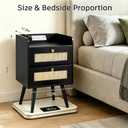 Rattan Nightstands Set of 2, Boho Bedside Table with 2 Drawers, 15.7 x 11.8 x 25 inches