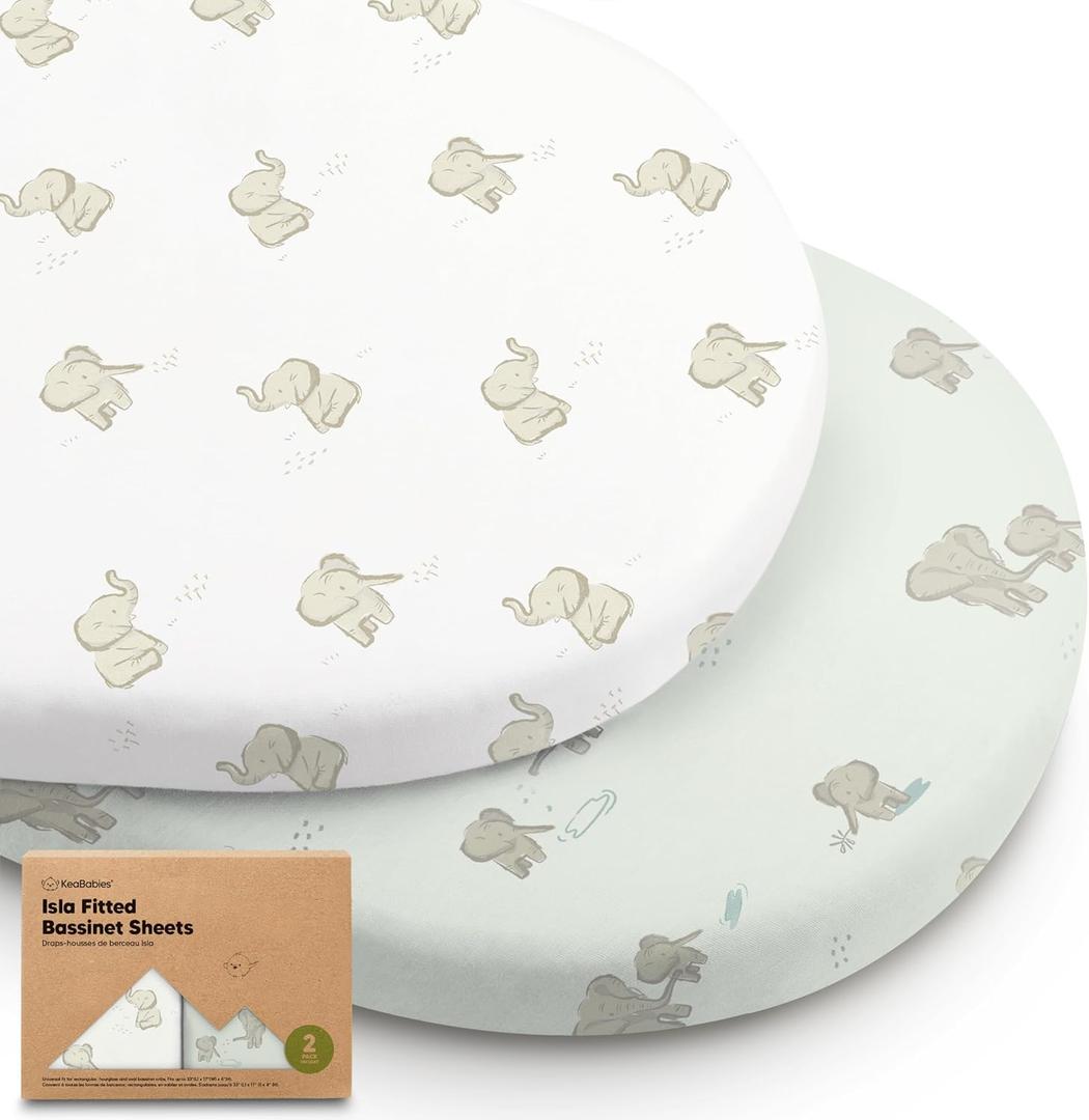 2-Pack Baby Bassinet Sheets Girl, Boy - 33x17 Viscose Derived from Bamboo Bedside Mattress Fitted Bassinet Sheets, Compatible with Halo Bassinest Swivel Sleeper, Baby Delight, Graco (Elly)