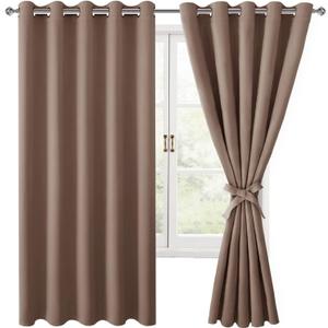 Hiasan Blackout Curtains for Bedroom, 60 x 63 Inches Length - Thermal Insulated & Light Blocking Window Curtains for Living Room, 2 Drape Panels Sewn with Tiebacks, Cappuccino