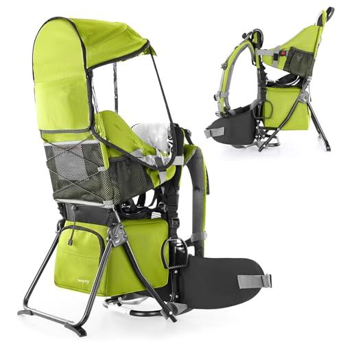 besrey Baby Backpack Carrier, Toddler Hiking Backpack with Safety 3-Height Seat, Adjustable Straps&Waist Belt, Foldable Frame Lightweight Large Capacity Child Carrier for Hiking (Green)