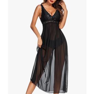 Avidlove Women Lingerie Lace Babydoll Nightdress Mesh Chemise V Neck Sleepwear L