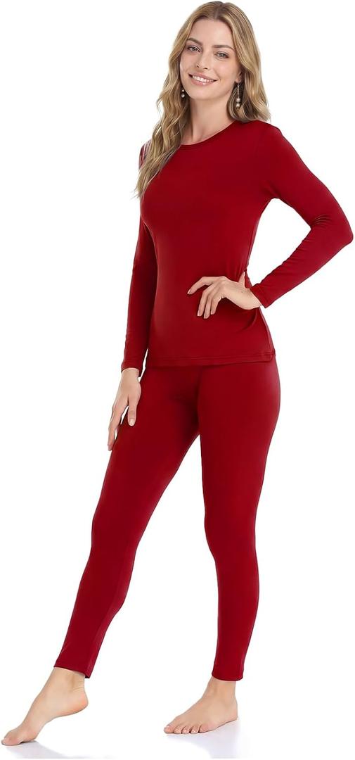 WEERTI Thermal Underwear for Women Long Johns with Fleece Lined Base Layer Women Cold Weather Top Bottom (Red, XL)