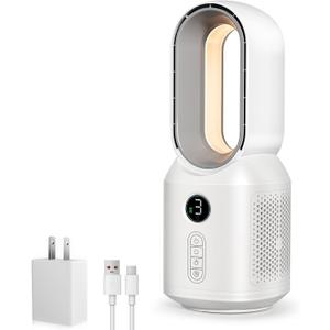 Desk Fan,13 Inch Portable Bladeless Fan, Small Quiet Office Fan with 106 Oscillating, 3 Speeds & Night light, LED Display, Button Control, Personal Table Fan for Bedroom, Office, Home, Study Room (White)