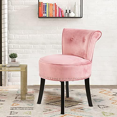 Wisfor Pink Vanity Chairs Stools for Bedroom, Small Makeup Stool Chair Bench with Back