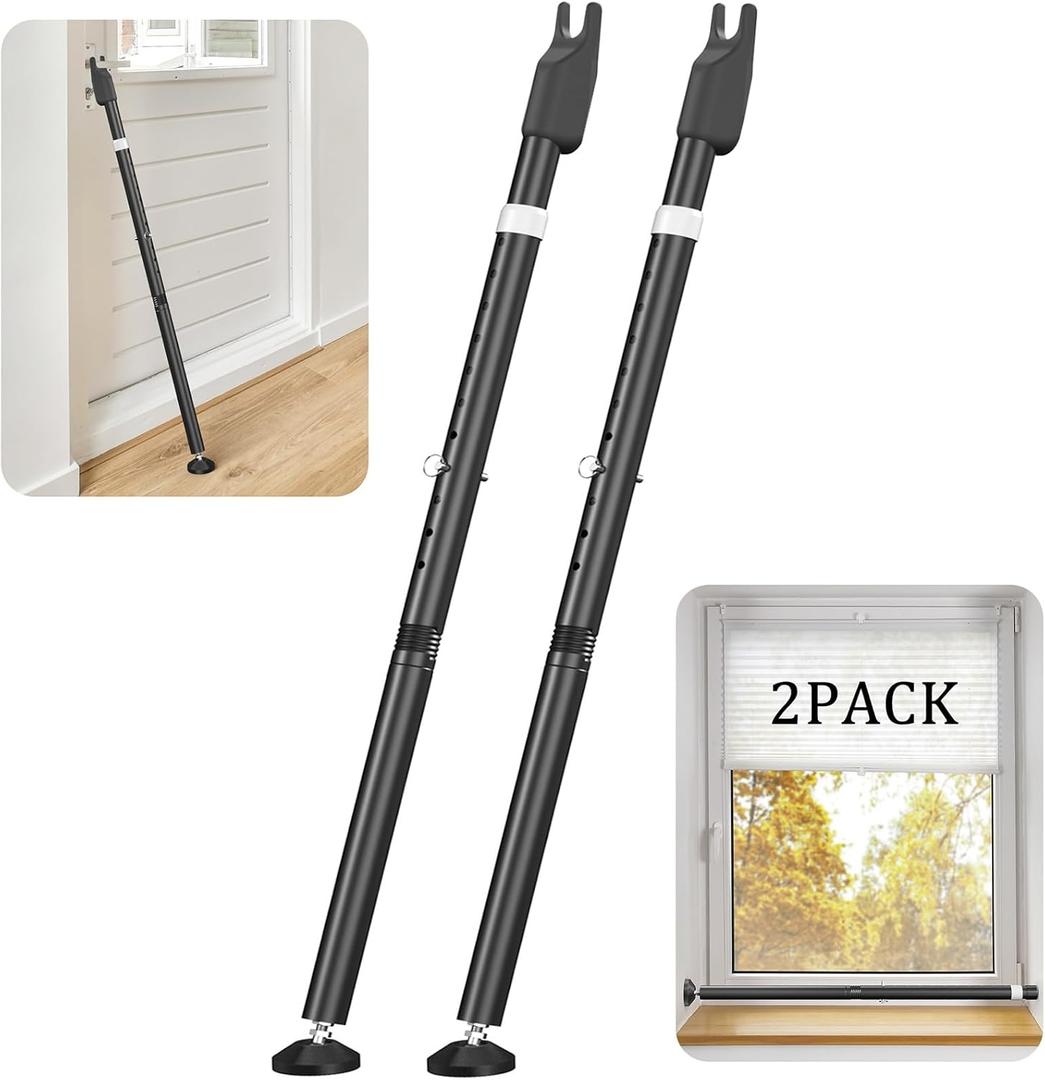 Sliding Door Security Bar and 2-in-1 Sliding Glass Door Stoppers Security for Patio, Home, Hotel Door Stick Security 2 Pack Black