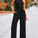 PRETTYGARDEN Jumpsuits for Women Casual 2026 Summer Sleeveless Wide Leg Pants Rompers One Piece Beach Vacation Spring Outfits (Black, S)