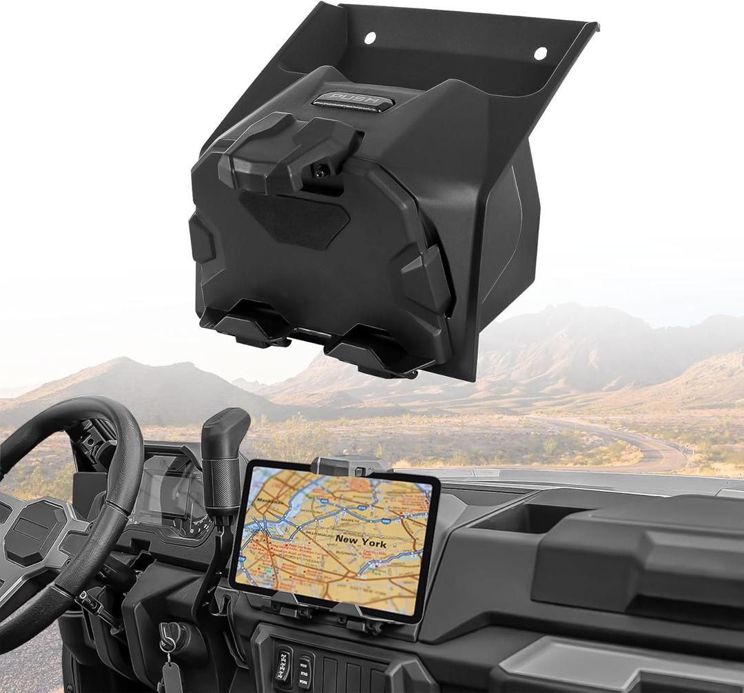 Electronic Tablet Phone Mount Holder Compatible with Polaris Ranger XP 1000 / Crew XP 1000 Diesel 2018-2025 GPS Device Mount with Storage Box UTV Accessories