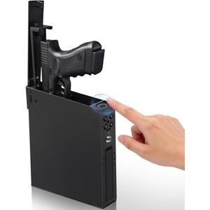 Car Gun Safe, Biometric Pistol Safe for Vehicle Console with PIN Code & Key, Quick Access Handgun Safe Lock Box for Truck & SUV, Bedside, Wall, and Desk, Includes Security Cable, Gifts for Men