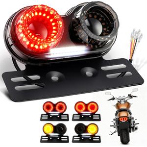 PBYMT Enhanced Motorcycle Tail Light, 90LEDs Break light Running Lights, IP67 Waterproof Turn Signals with License Plate Bracket Compatible with Street Bike Cruiser Chopper Bobber (Smoke)