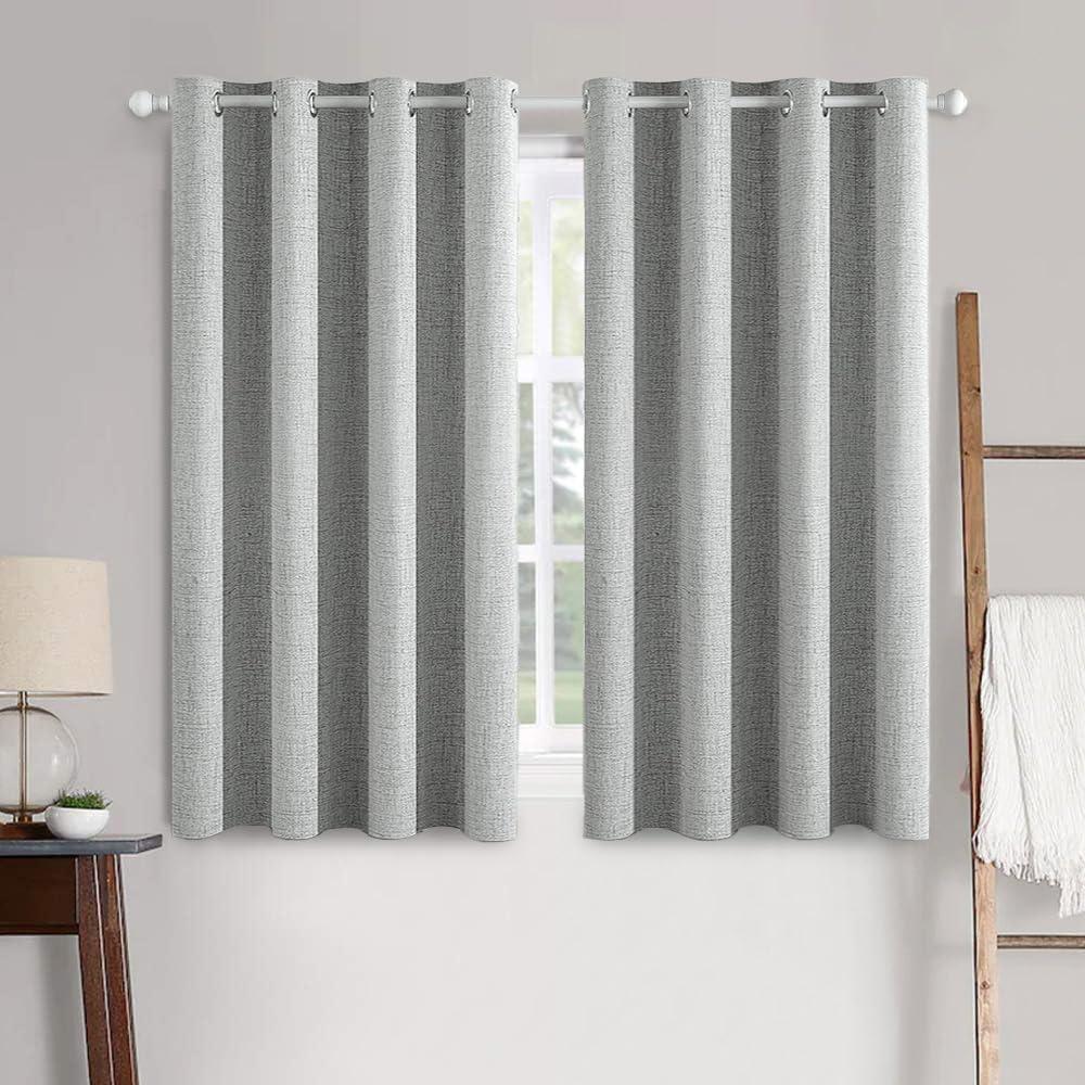 MIULEE Linen Curtains for Bedroom 100% Blackout Thermal Insulated Glacier Gray Grommet Room Darkening Curtains & Drapes for Living Room Nursery 52 x 63 Inch (2 Panels)