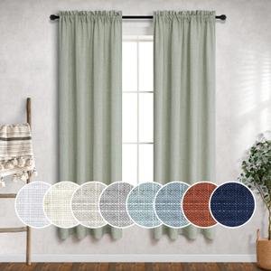 Sage Green Curtains 38 Inch Wide for Kitchen 2 Panel Sets Rod Pocket Semi Sheer Neutral Linen Light Green Curtains for Small Side Windows Bathroom Laundry Room Front Doors Narrow Skinny 38x63 Length