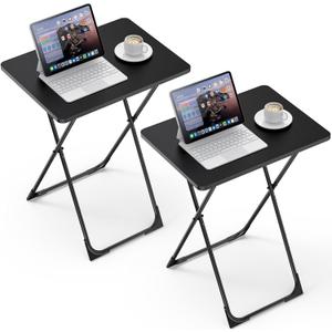 Kitsure TV Tray - Foldable TV Trays Set of 2 with Corner Stabilizers, Waterproof & Scratch-Resistant TV Dinner Tray Table for Living Room, Bedroom, Office, Picnic, 16.9"13.0"24.2", Black