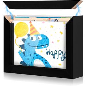 Kids Art Frame 4x6 Inch with Storage, Magnetic Front Opening Changeable Kids Artwork Frame for Wall Holds 150 Sheets 3D Crafts Children's Pictures Display Mounting Hardware Included (1Pc-Black)
