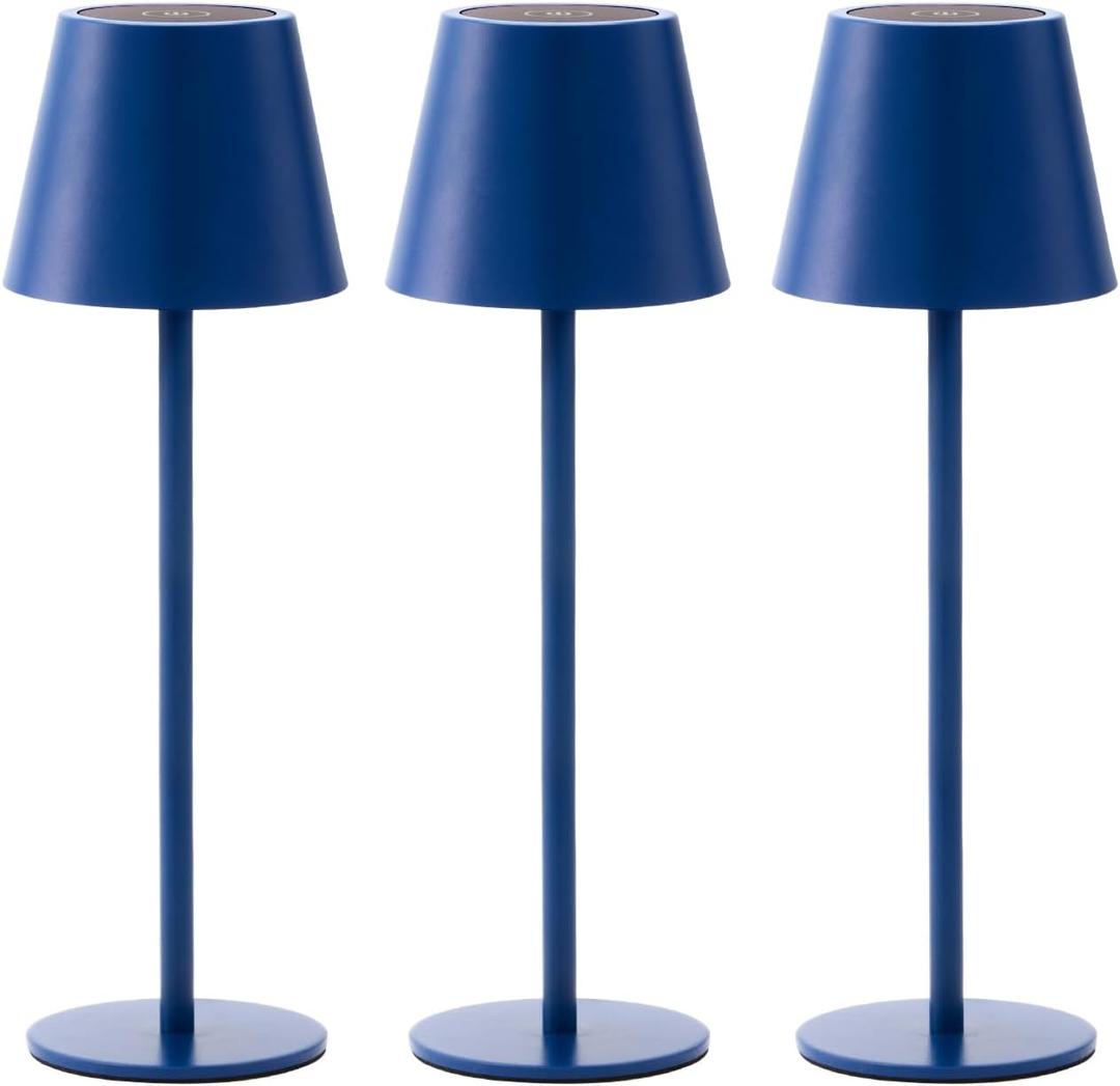 3 Pack Cordless Table Lamp, Portable Battery Operated Lamp with 3 Color Temps and Stepless Dimming, Rechargeable Table Lamp for Dinner, Desk, Cafe, Outdoor (Navy Blue)