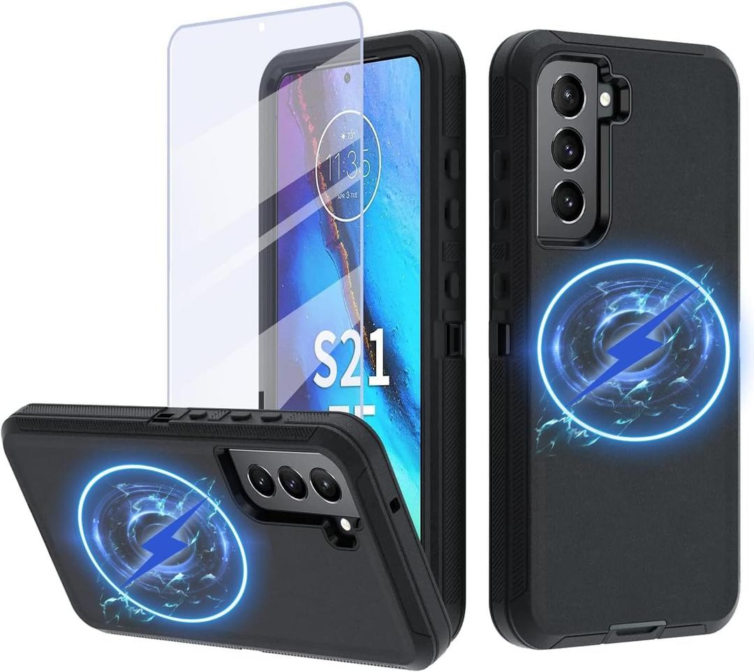Galaxy S21 FE case,Samsung S21 FE 5g case S21 FE Heavy Duty case[ with Clip], [Shockproof] [Dropproof] [Dust-Proof], Compatible with Galaxy S21 FE/Galaxy S21 FE 5G (MAG- Black)