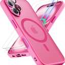 ORETECH Magnetic for iPhone 16 Plus Case, [Compatible with MagSafe][2 Pcs Screen Protectors + Camera Lens Protector][15 FT Drop Protection] Frosted Translucent Back, Shockproof, Anti-Scratch, Hot Pink