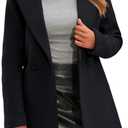 Springrain Women's Wool Pea Coat Notched Collar Double Breasted Midi Long Trench Coat Outwear (Medium, Black)