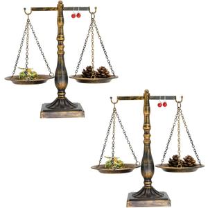 Set of 2 Vintage Metal Libra Jewelry Towers Display Cosmetic Organizer Storage, Scale Centerpiece Stand, Antique Jewelry Storage, Farmhouse Candleholder Display  Bronze, 7.7 W x 12.1 H (One Size)