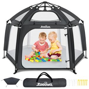 Pop Up Playpen for Baby, Portable Playpen for Babies and Toddlers with Removable Sun-Shades& 2 Side UV Covers, Lightweight Outdoor Baby Play-Pen for Beach Home with Travel Bag, Black