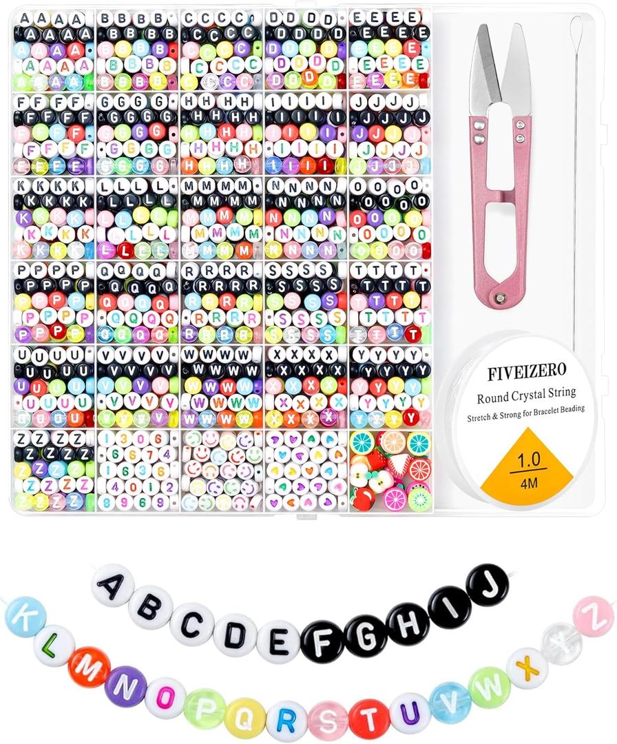 1760PCS FIVEIZERO Colored Round Letter Beads, 4x7mm Acrylic Alphabet Beads for Jewelry Making, Friendship Bracelet Making Kit for Necklace, Keychain & DIY Crafts