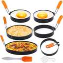 6 Pcs Professional Egg Ring Pancake Ring Set,8" Large Omelette Ring,6" Pancake Ring,4" Round Egg Ring, Non-stick Stainless Steel Egg Cooking Rings Set for Griddle Frying Eggs with Silicone Handle
