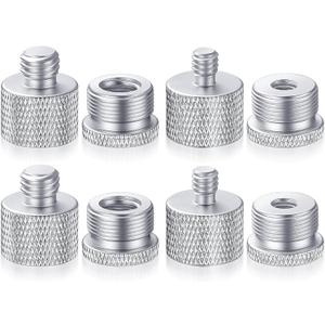 Moxweyeni 8 Pcs Mic Stand Adapter 5/8 Female to 3/8 Male, 3/8 Female to 5/8 Male, 5/8 to 1/4 and 1/4 to 5/8 Screw Mic Thread Adapter Set for Microphone(Silver)