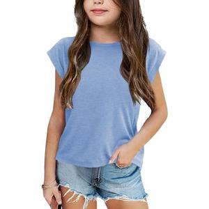Bingerlily Girls Summer Casual Tops Short Sleeve Textured T Shirts Cute Comfy Tees, Large 