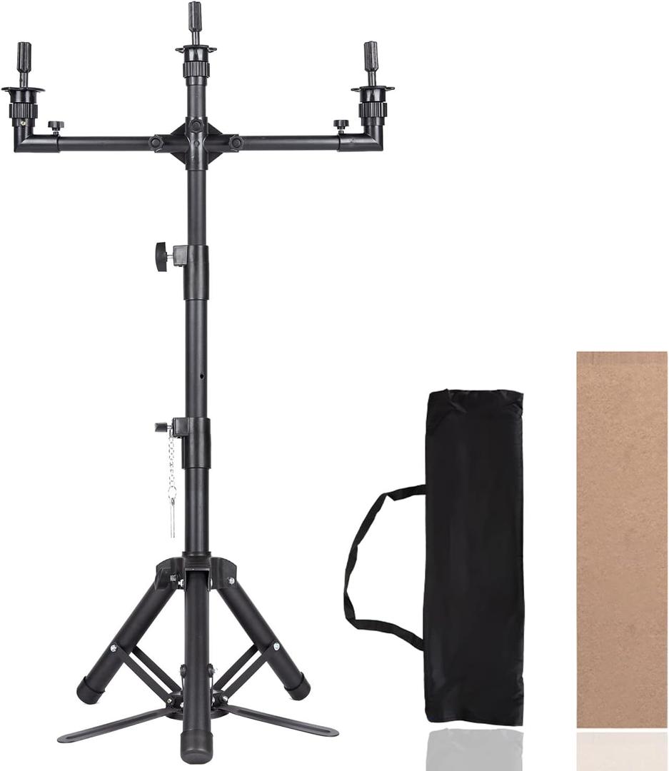 AliLeader 50 Inch 3 Arms Wig Stand Tripod with Adjustable Mannequin Head Stand for Hairdressing Training