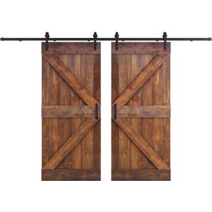 COAST SEQUOIA 72 in X 84 in K Series DIY Solid Interior Barn Knotty Wood Painted Door with 2 Sets 6FT Sliding Hardware Kit, Dark Walnut