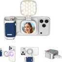 COMITOK iPhone Camera Grip MOCA with Magnet Fill Light & Mirror for 17 Pro iOS26 Native Camera, Fun Shot Magnetic Grip for Phone Compatible iOS17 and iOS18 with Anti-Drop Detachable Remote & Keychain (Blue)