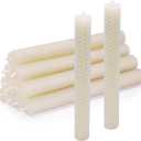 DEYBBY Handmade Beeswax Taper Candles, Dripless Wax Candles, Hand-Rolled Honeycomb Candles for Dinner Party, Set of 12 Flat TopCream White
