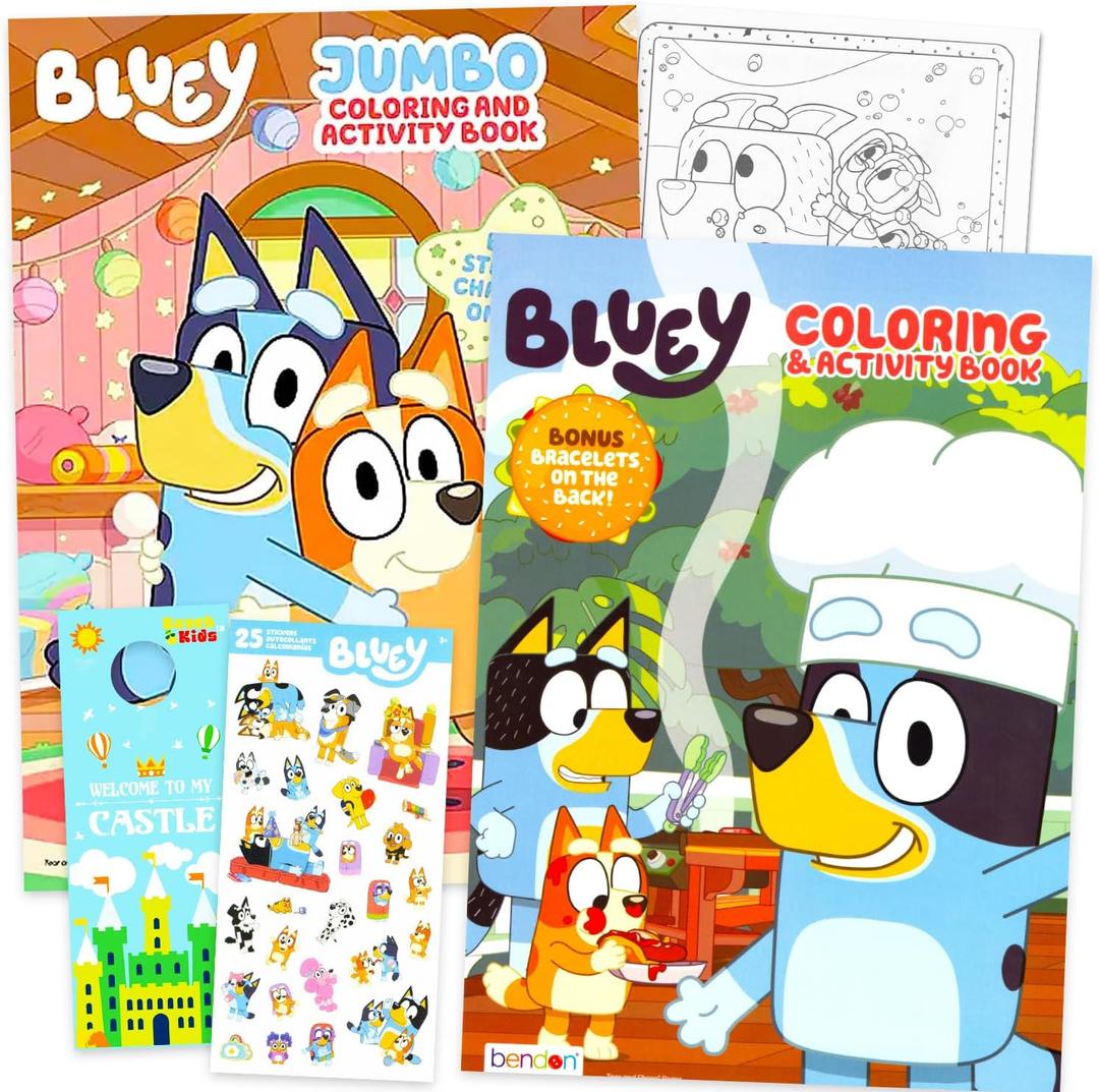 Bluey Coloring Books for Kids Ages 4-8 - Bundle with Cartoon Coloring Pages, Activities, Games Plus Stickers, More | Bluey Activity Book Set for Girls, Boys, Kids