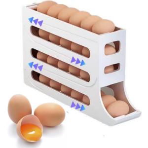 30 Eggs Egg Holder for Fridge,4 Tiers Egg Container,Auto Rolling Fridge Egg Organizer for Refrigerator,Space-Saving Egg Dispenser Holder,Fridge Egg Rack (White, 1pack)