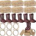 12 Sets 6 Sets Western Cowboy Party Centerpieces Decoration Mini Hay Bales Mini Cowboy Boots Table Centerpieces Twisted Jute Rope for Western Wedding Birthday Vintage Ornament Decor