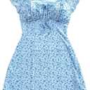 WDIRARA Women's Floral Square Neck Ruffle Sleeve Dress Vacation Short Dresses (M)