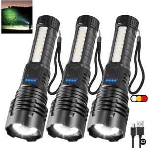 3Pack Rechargeable Flashlights, 7Mode Flashlights High Lumens, Super Bright LED Flashlight, Adjustable Tactical Flash Light, High Powered Flash Light, Handheld Flashlight for Home Emergency Camping