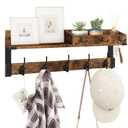 Homode Coat Rack with Shelf, Wall Shelf with Hooks, 26 Inch Long Coat Hanger Wall Mount with Key and Mail Holder, Wood Entryway Shelves for Hanging Hat Jacket Backpack Purse, Rustic Brown Black 