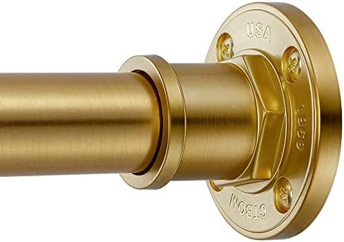 BRIOFOX Industrial Shower Curtain Rod - 2-in-1 Design Tension Curtain Rod - Never Rust Non-Slip 43 to 72 Inch Metal Steel, Gold Window Curtain Rod