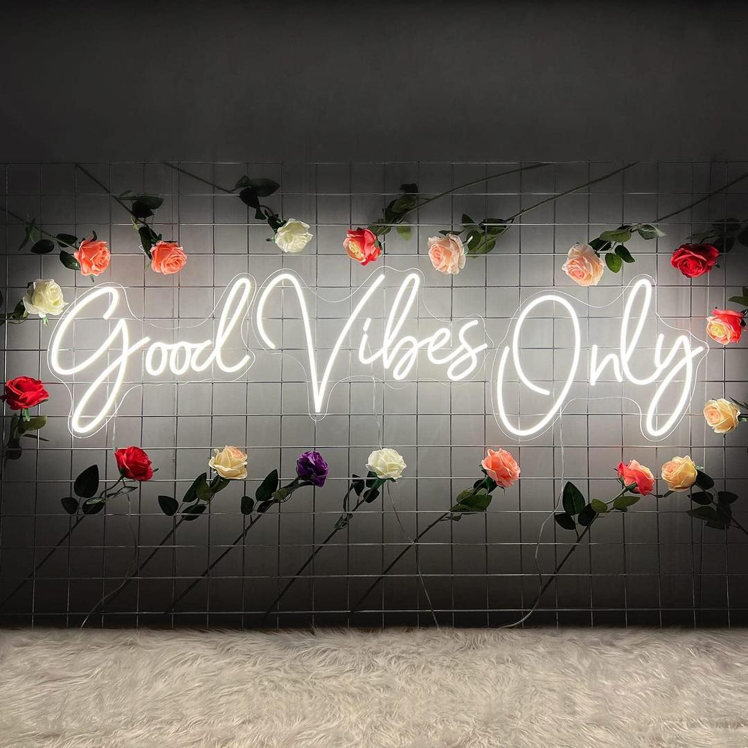 Large Good Vibes Only Neon Sign Wall Decorations, Big Neon Lights for Bedroom, LED Neon Signs for Wall Decor, Wedding, Game Room, Party, Bar Decor, Cafs, Shops, Warm White Wall Lights-5613 in