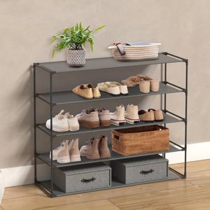Jerry & Maggie 5 Tier Fabric Shoe Rack, 39 in W x 11 in D x 29 in H, Waterproof and Durable Non-Woven Material, Can Store 20-25 Pairs of Shoes (Black)