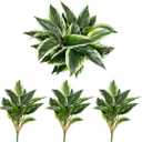 3PCS Artificial Tropical Green Plants 15.75" Fake Hostas Outdoor Artificial Plants, UV Resistant, Faux Green Leaf Stems for Porch, Patio, Balcony, Garden Planter or Indoor Dcor